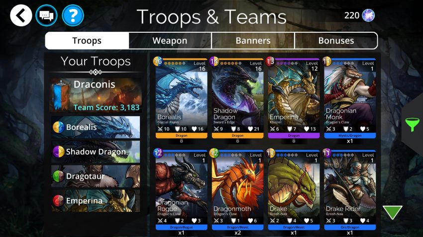 Pemain menyusun permata di Gems of War untuk memenangkan battle RPG