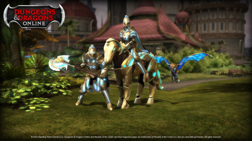 Pemain menjelajahi dungeon dalam game Dungeons & Dragons Online® dengan monster dan puzzle