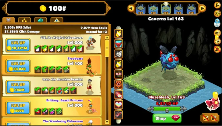 Cid the Helpful Adventurer dalam Clicker Heroes menyerang monster