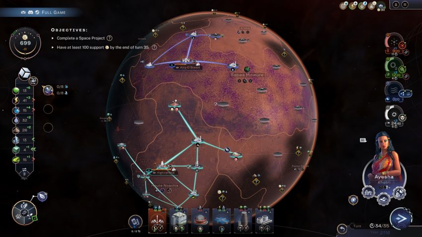 Tampilan koloni pertama di game Terraformers First Steps on Mars dengan habitat futuristik dan pesawat penjelajah