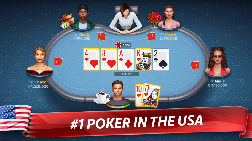 Meja poker Texas Hold’em online di Pokerist dengan kartu dan chip