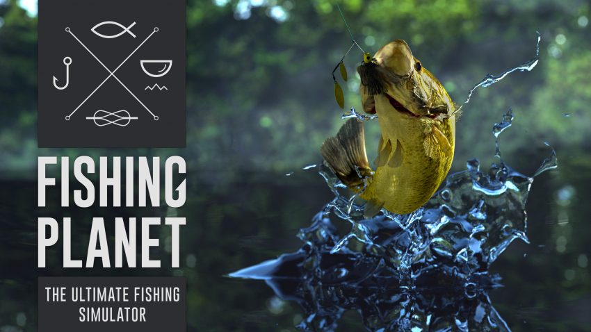 Pemain Fishing Planet memancing di danau menggunakan joran dan umpan realistis