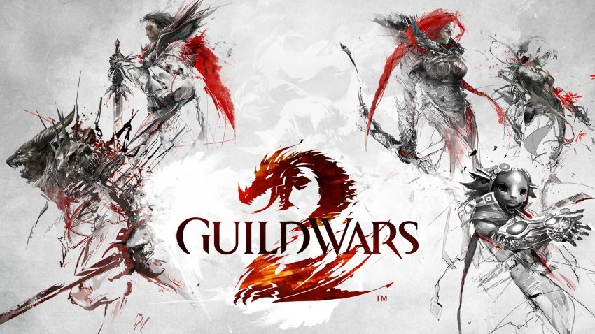 Karakter Guild Wars 2® bertarung melawan bos raksasa di dunia Tyria