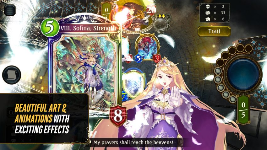 Kartu hero Shadowverse dengan animasi epik dalam pertarungan CCG