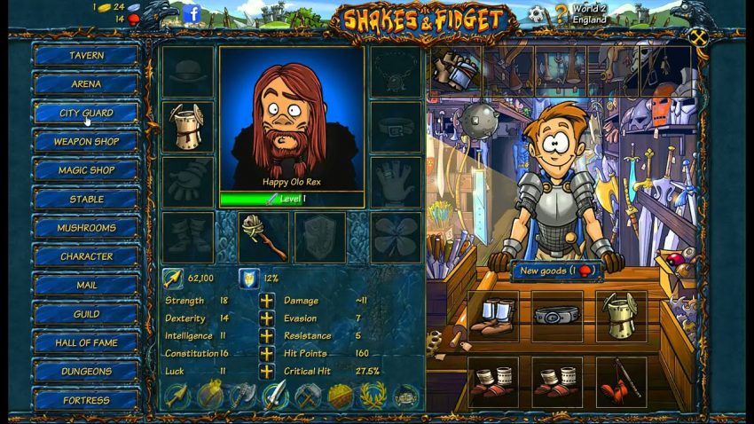 Karakter Warrior Shakes and Fidget dengan armor legendaris