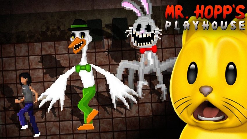 Rumah menyeramkan di game horor Mr. Hopp's Playhouse dengan atmosfer gelap dan menegangkan