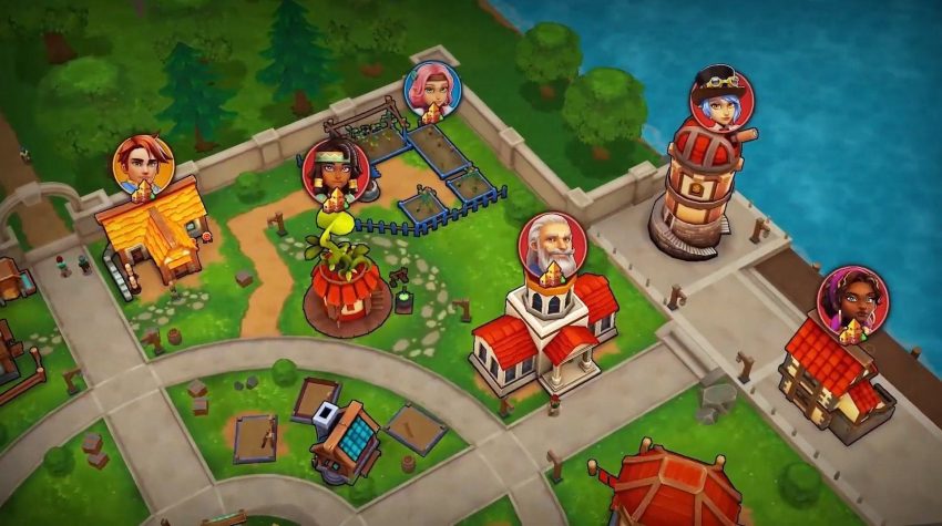 Shop Titans tampilan toko RPG dengan senjata, armor, dan staf siap melayani pahlawan