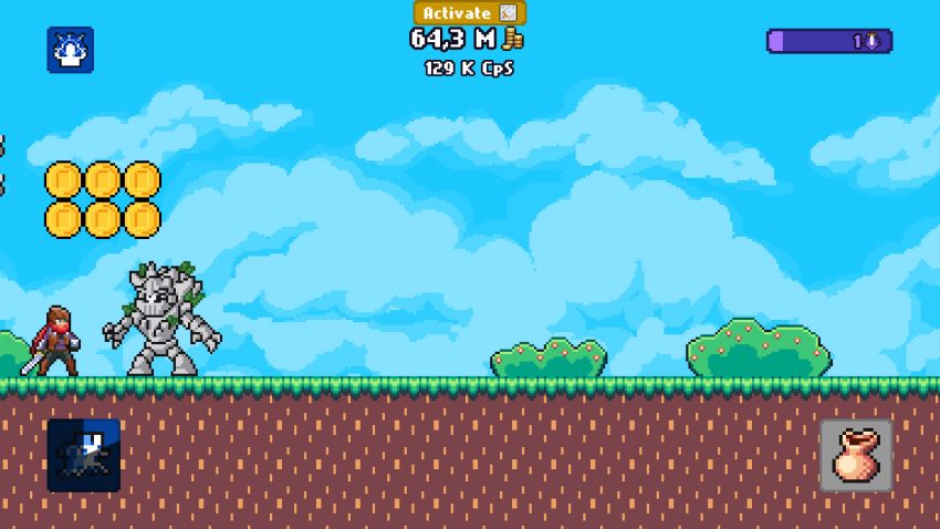 Karakter hero Idle Slayer dengan senjata epik siap bertempur