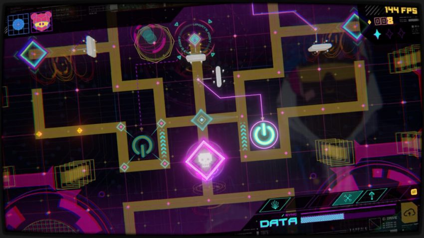 Tampilan antarmuka permainan GRIDbeat dengan neon grid dan visual efek musik.