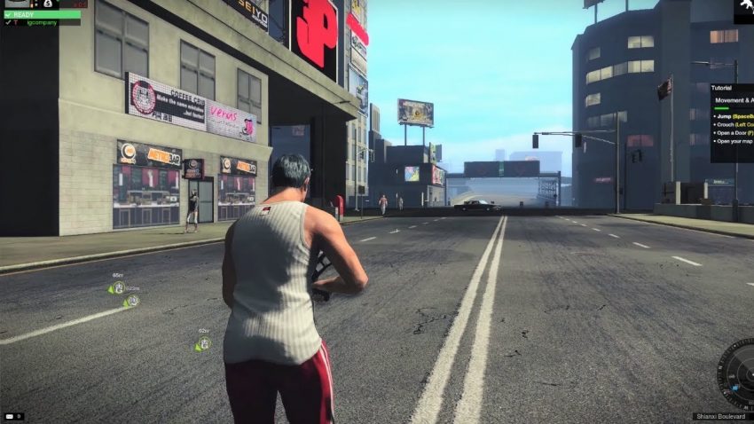 Gameplay APB Reloaded saat pertempuran PvP di kota San Paro