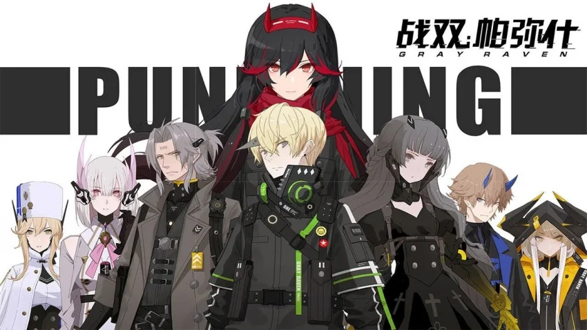 karakter punishing gray raven bertarung melawan robot dalam gameplay action rpg anime cyberpunk