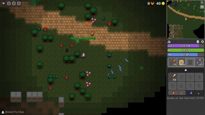 gameplay Realm of the Mad God Exalt saat pemain melawan boss dungeon dalam game MMORPG pixel online
