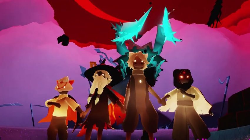 Karakter Sky Anak-Anak Cahaya terbang menjelajahi dunia langit yang indah