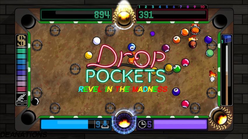 tampilan gameplay Drop Pockets dengan objek jatuh ke dalam pocket