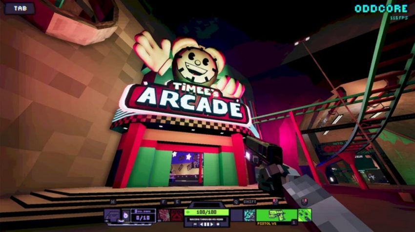 Tampilan gameplay ODDCORE dengan dunia abstrak dan visual unik