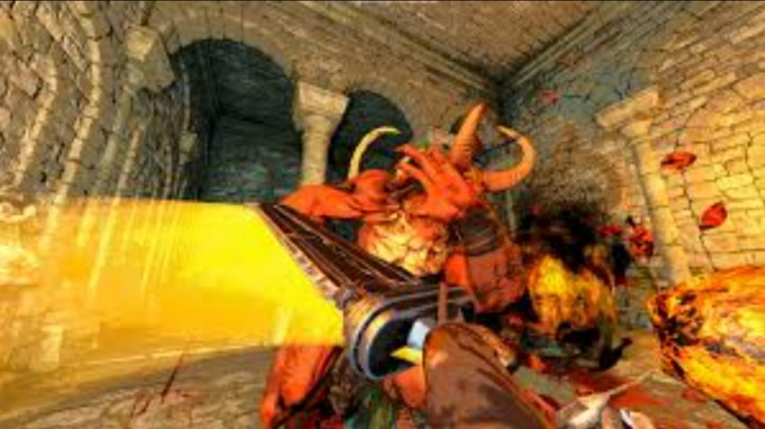 Karakter utama Mortal Sin menyerang monster dalam dungeon dengan gaya visual hitam putih merah yang kontras.