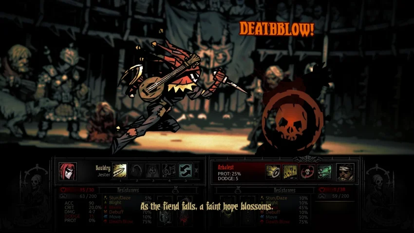 Tim hero Darkest Dungeon® bertarung melawan monster menyeramkan dalam dungeon bernuansa gothic
