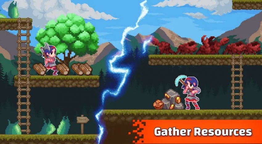 Karakter utama Evitania Online - Idle RPG sedang bertarung di dunia fantasy