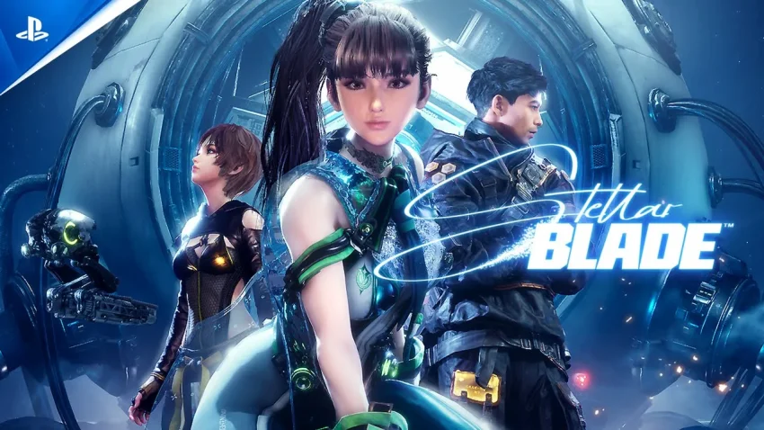 Karakter utama Stellar Blade™ sedang bertarung melawan monster futuristik dengan efek visual memukau
