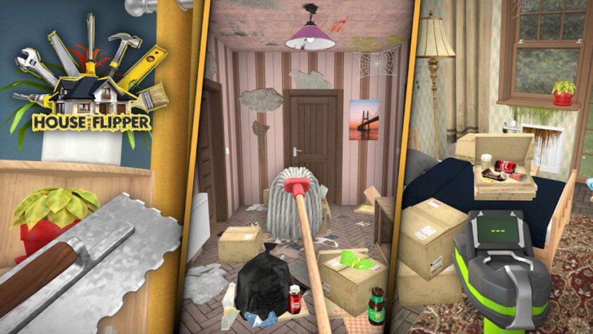 Gameplay House Flipper saat pemain merenovasi rumah modern dengan desain interior menarik