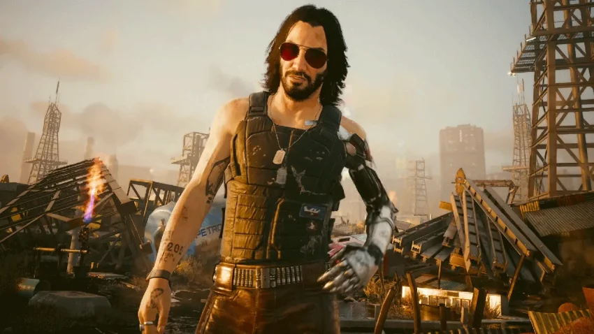 Cyberpunk 2077 menampilkan pemandangan Night City futuristik dengan grafis ultra realistis dan pencahayaan neon modern