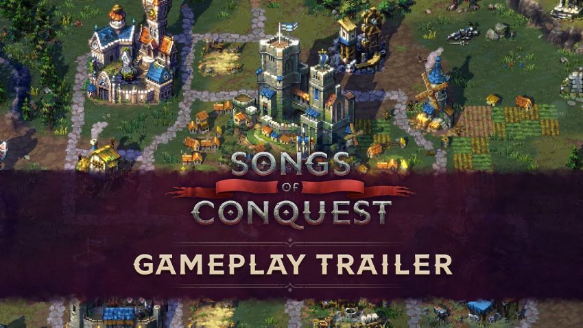 Gameplay Songs of Conquest menampilkan pembangunan kerajaan dan pertempuran strategi berbasis giliran